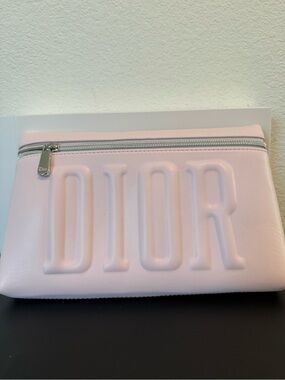 Dior Beauty Pink Embossed Logo Cosmetic Pouch Makeup Bag w/ Original Box